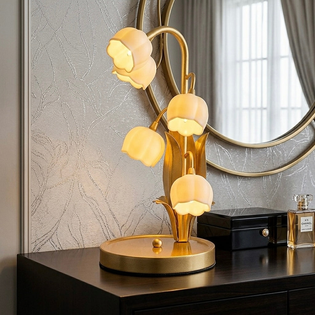 Golden Light Luxury Table Lamp Five Bell Orchid Flower