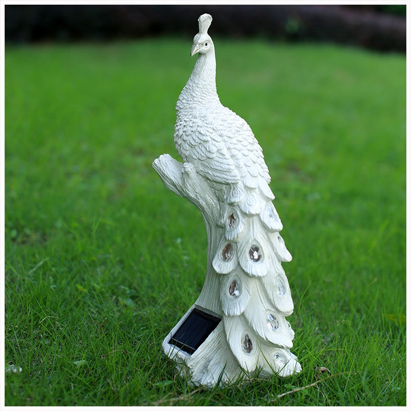 1pc Resin Crafts Colorful Solar Lights, White Peacock