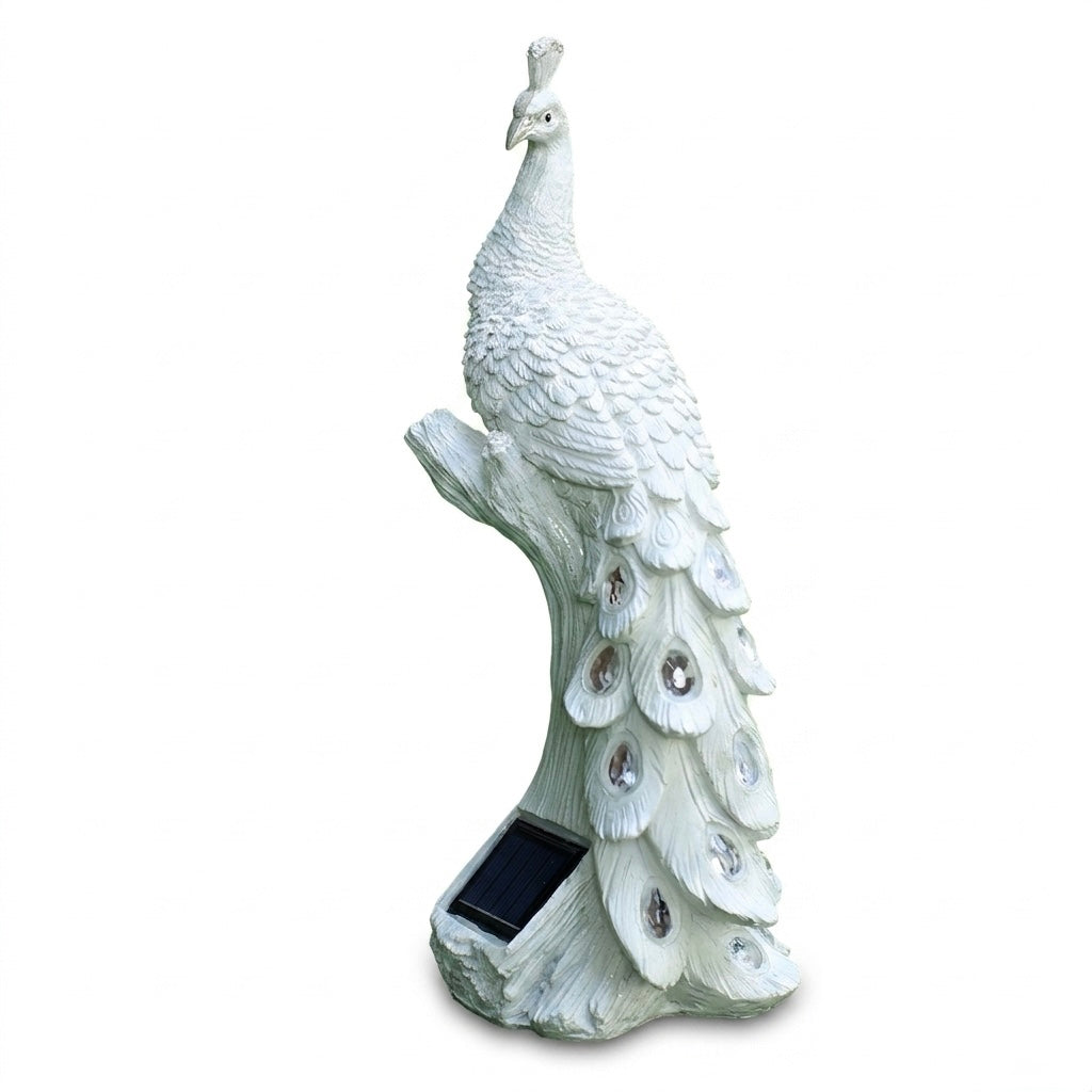 1pc Resin Crafts Colorful Solar Lights, White Peacock
