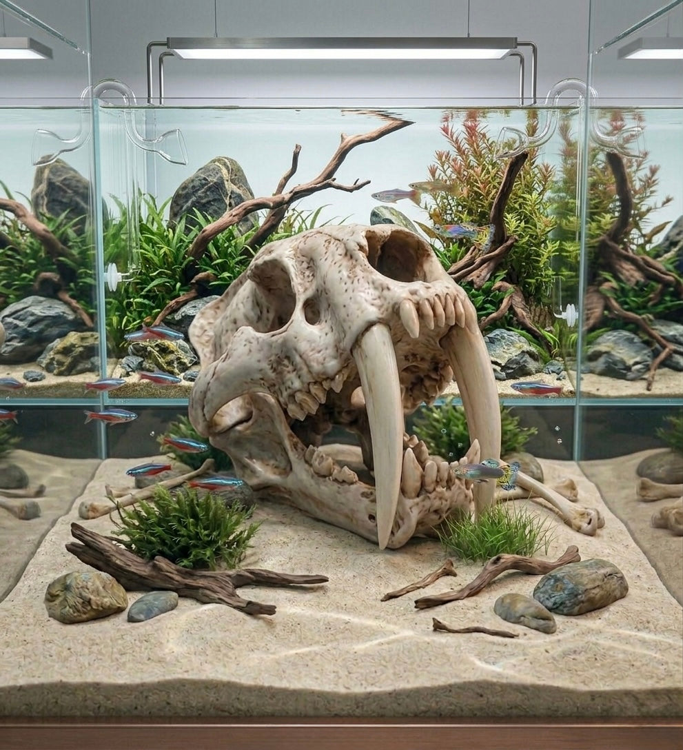 A Polyresin Model of a Saber-Toothed Tiger Skull for Home Decor