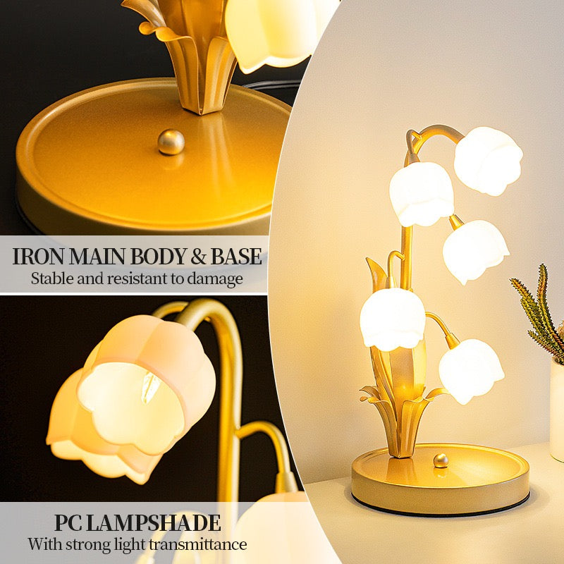 Golden Light Luxury Table Lamp Five Bell Orchid Flower
