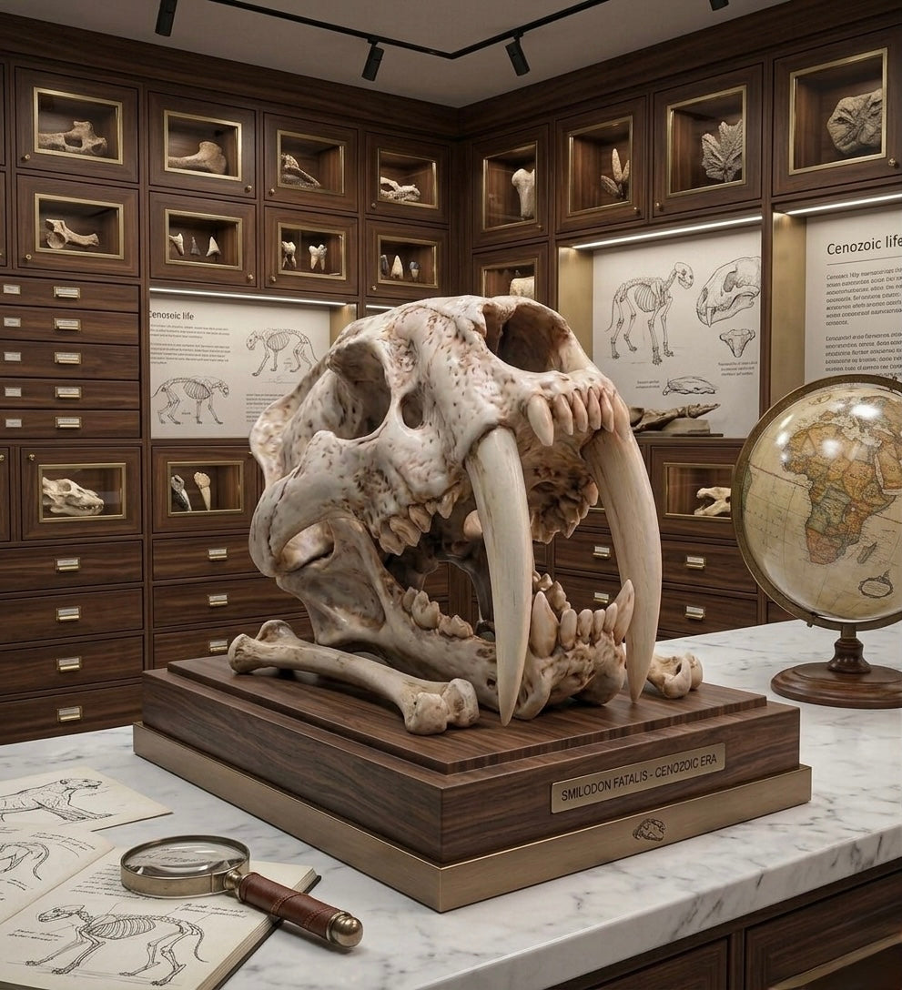 A Polyresin Model of a Saber-Toothed Tiger Skull for Home Decor