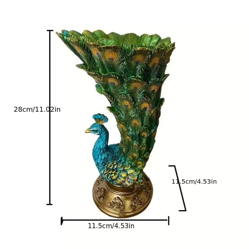 Resin Peacock Vase with Golden Accents