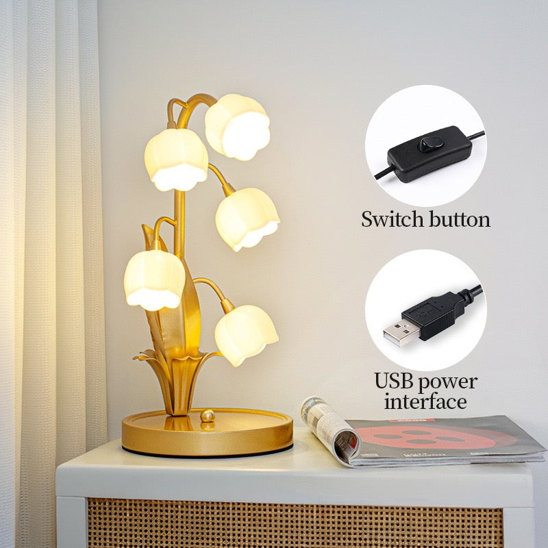 Golden Light Luxury Table Lamp Five Bell Orchid Flower