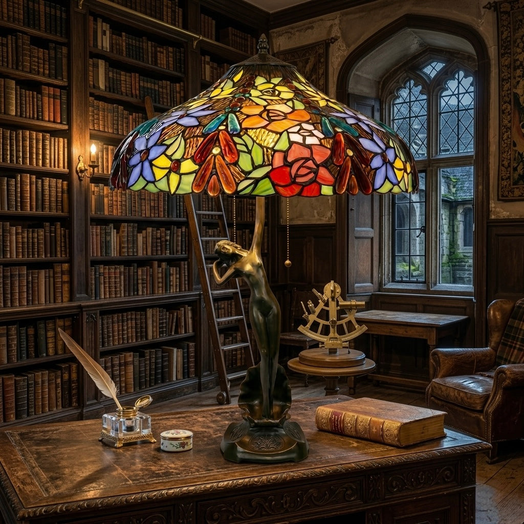 Tiffany-style lamp with glass shade, approx 7kg Hand crafted