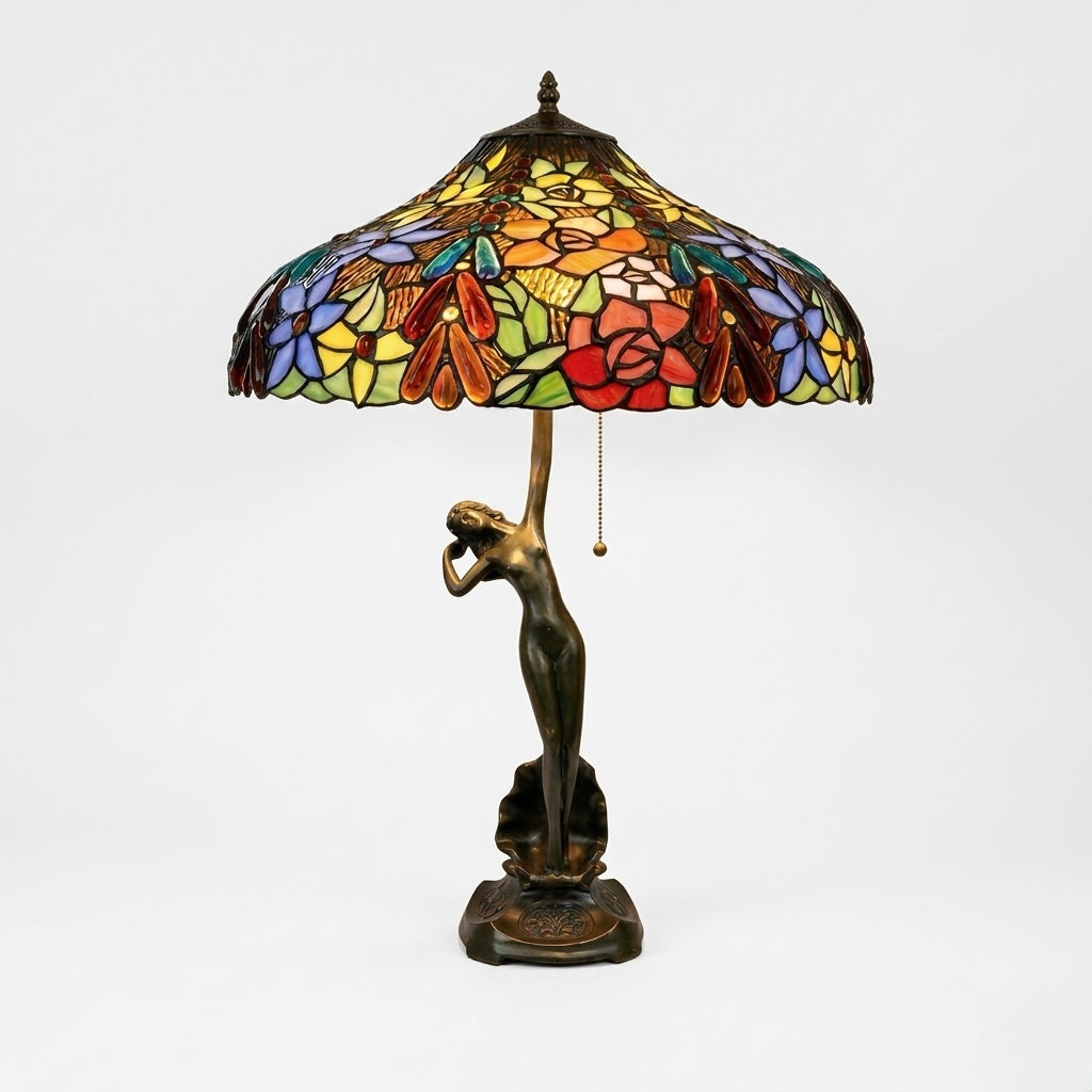 Tiffany-style lamp with glass shade, approx 7kg Hand crafted