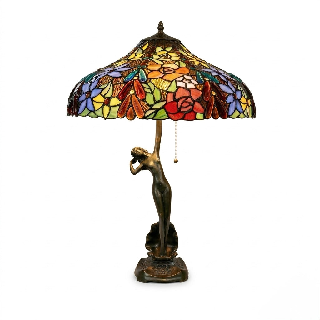 Tiffany-style lamp with glass shade, approx 7kg Hand crafted