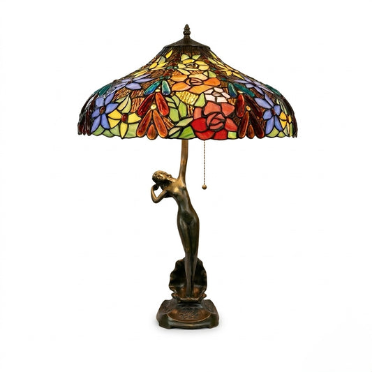 Tiffany-style lamp with glass shade, approx 7kg Hand crafted