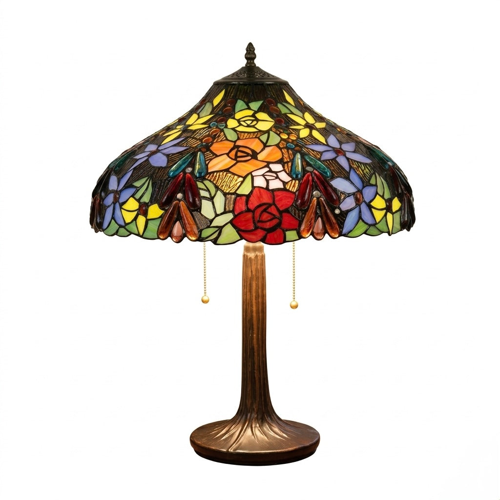 Tiffany-style lamp with glass shade, approx 7kg Hand crafted