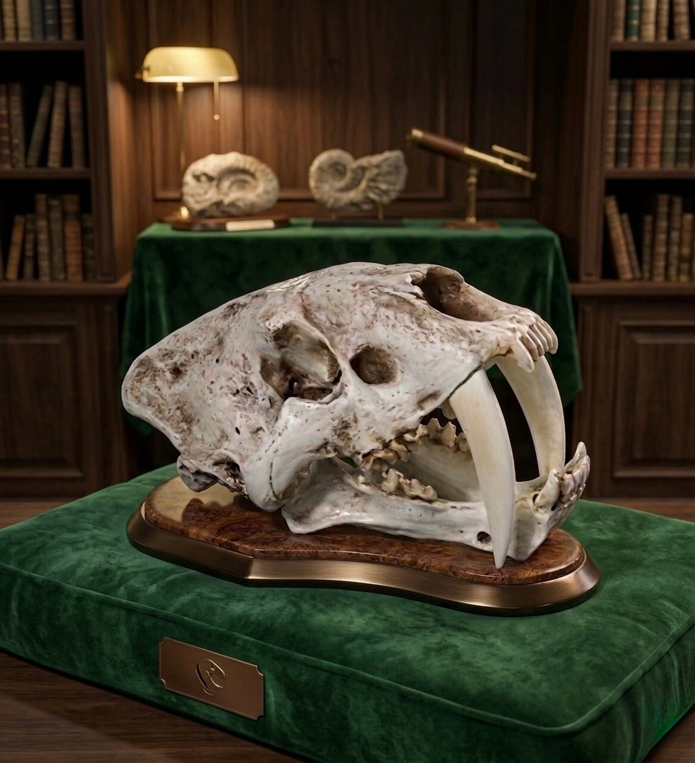 A Polyresin Model of a Saber-Toothed Tiger Skull for Home Decor