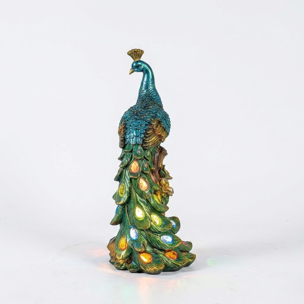 1pc Resin Crafts Colorful Solar Lights, White Peacock