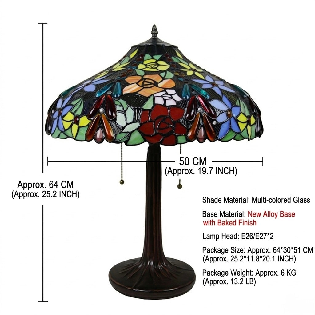 Tiffany-style lamp with glass shade, approx 7kg Hand crafted