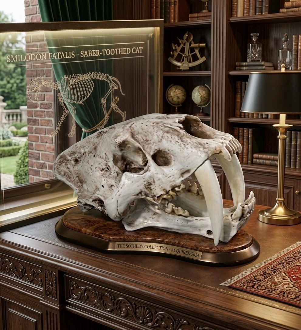 A Polyresin Model of a Saber-Toothed Tiger Skull for Home Decor