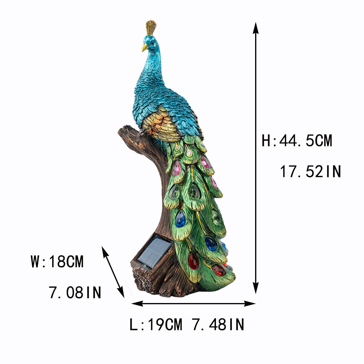 1pc Resin Crafts Colorful Solar Lights, White Peacock