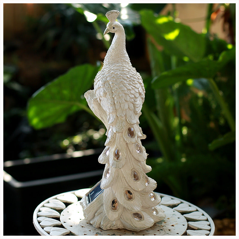 1pc Resin Crafts Colorful Solar Lights, White Peacock