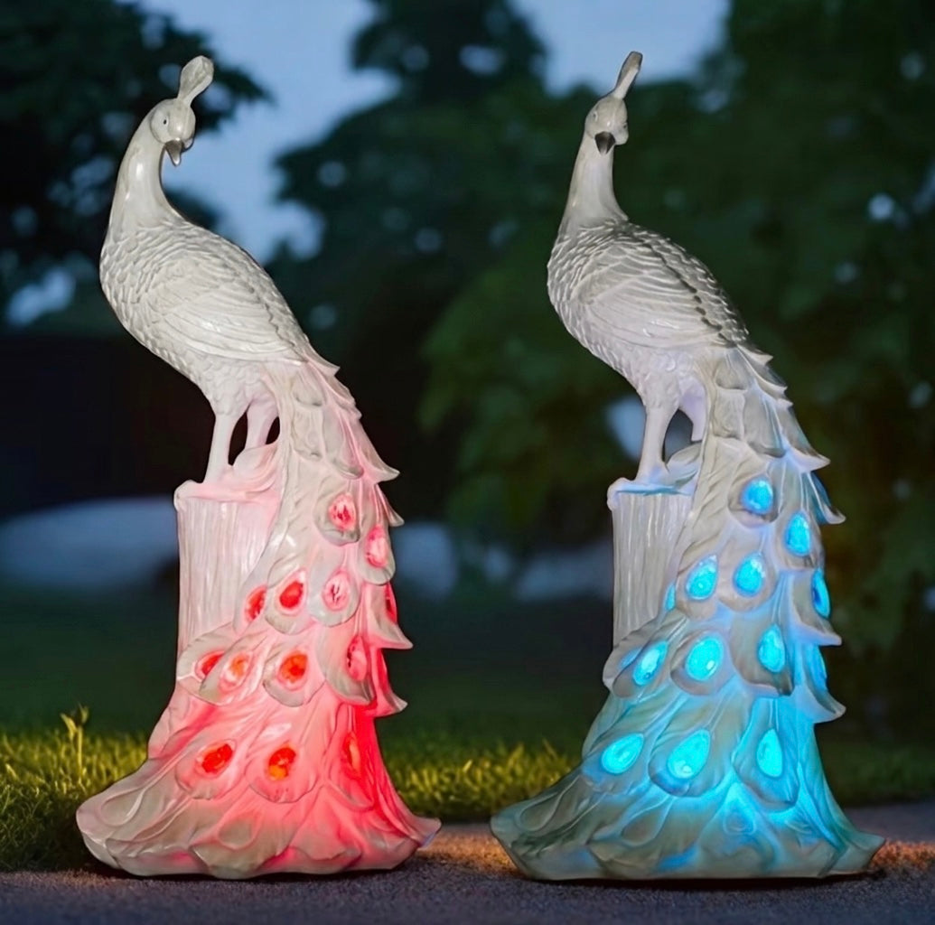 1pc Resin Crafts Colorful Solar Lights, White Peacock