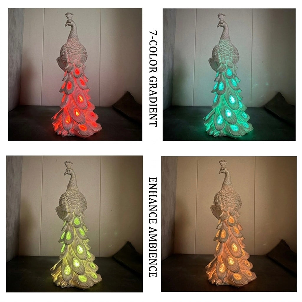 1pc Resin Crafts Colorful Solar Lights, White Peacock