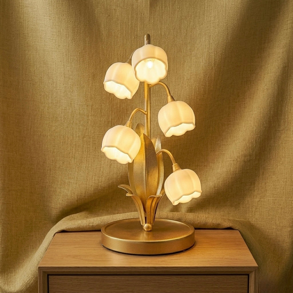 Golden Light Luxury Table Lamp Five Bell Orchid Flower