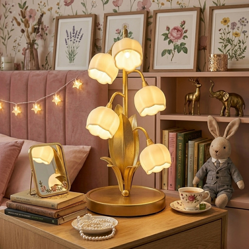 Golden Light Luxury Table Lamp Five Bell Orchid Flower