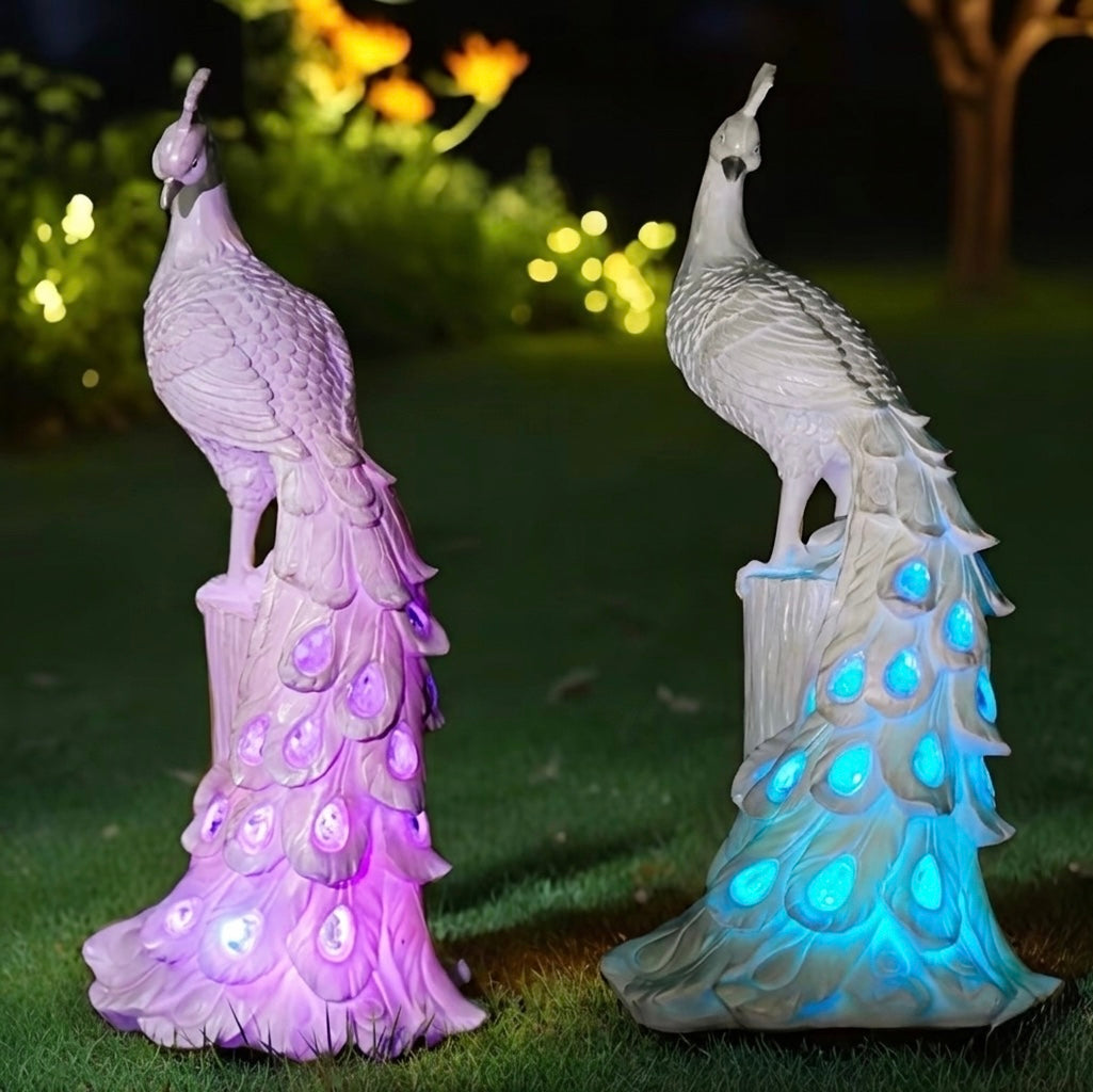 1pc Resin Crafts Colorful Solar Lights, White Peacock
