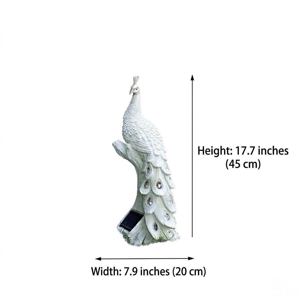1pc Resin Crafts Colorful Solar Lights, White Peacock
