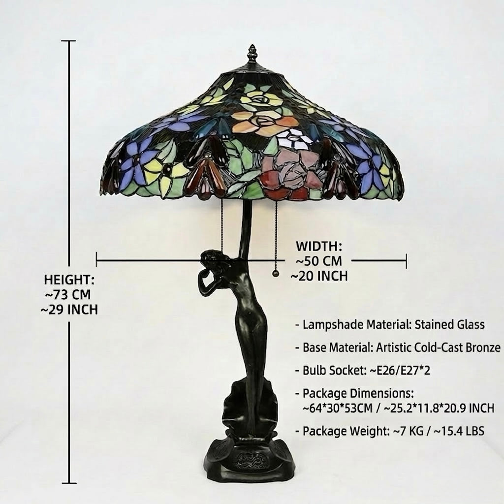 Tiffany-style lamp with glass shade, approx 7kg Hand crafted